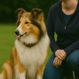 Hund som slickar sig om munnen och vänder bort huvudet
